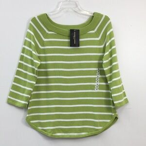 Jeanne Pierre Apple Green White Striped Sweater Size Mp Brand NEW With Tags